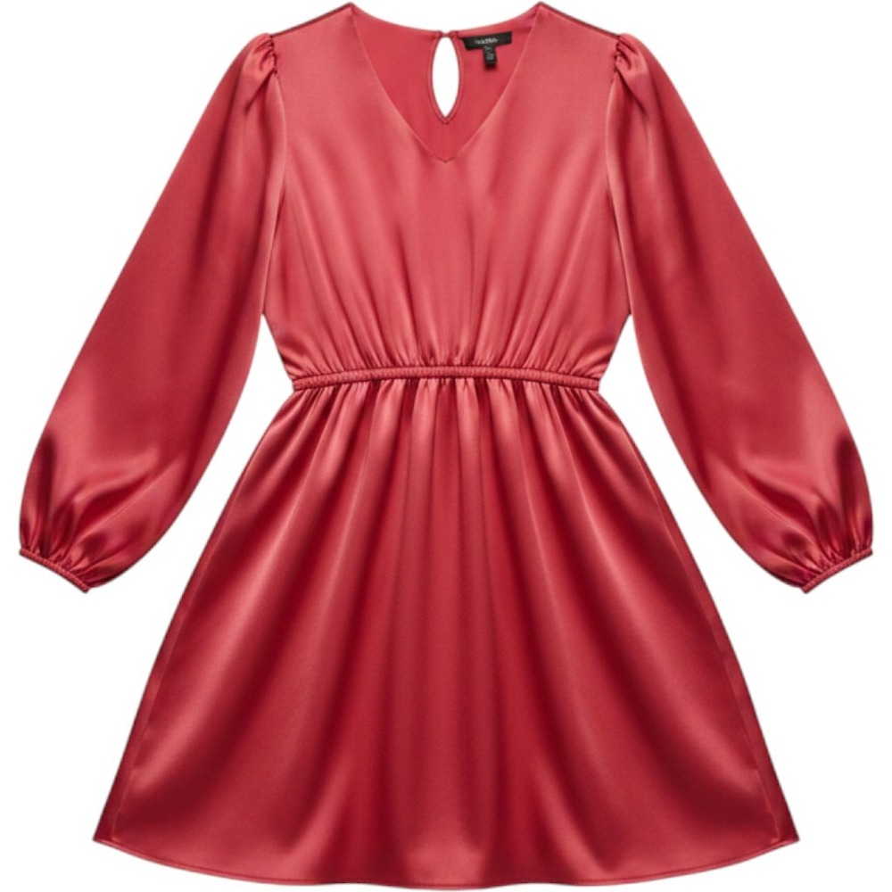 Torrid Women 00 Coral Pink Satin V-Neck Balloon Sleeve Keyhole Mini Dress